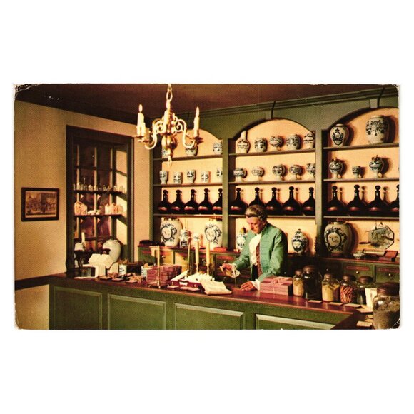 Vintage Colonial Williamsburg Apothecary Postcard Virginia Tourist Doctor Shop - Picture 1 of 2